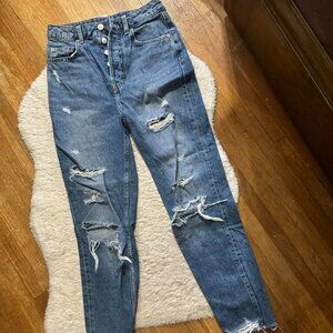 H&M High Rise Distressed Mom Jean Size 2